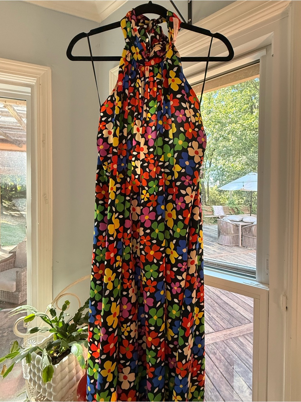 Traffic People brand backless, halter neck jumpsuit. Wide leg, flowy, fun!